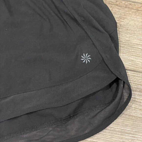 Athleta Mesh Racer Run Short 4" Womens XS Black Zip Pocket Elastic Waist Logo - Picture 3 of 8
